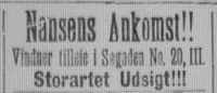 Faksimile fra Aftenposten 9. september 1896: Annonse for utleie av vindusplass ved Frams hjemkomst samme dag.
