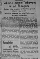 Faksimile fra Aftenposten 14. mai 1945 Omtale av Josef Terbovens død på Skaugum.