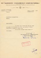 Faktura fra Den Kooperative Landsforenings sjokoladefabrikk AS, Oslo til Brynildsens transportfirma, Moss