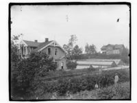 Folk i åker. En byløkke i Kristiania? Foto: Marthinius Skøien (omkr. 1880-1910).