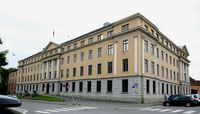 Forsvarsdepartementets gamle bygning i Myntgata i Oslo, oppført 1834, ark. Michael Smith Arentz, påbygd 1874-65, ark. von Hanno og H.E. Schirmer Foto: Mahlum (2007)
