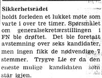 Fra kampen om FN-jobben (gjenvalget) i 1950. Faksimile fra Namdal Arbeiderblad (28. oktober 1950).