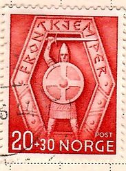 Frimerke 1942-44. Frontkjemper med solkors. 20+30 øre.