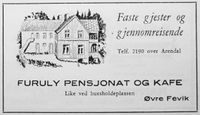 1953: Furuly-annonse fra Fevik vels turistbrosjyre