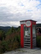 I Øvre Birtedalen i Fyresdal fekk telefonkiosken nytt liv som bomkasse. 59.0611614° N 7.9626239° Ø Foto: Siri Johannessen (2017).