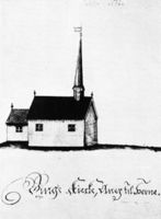 Gerhard Schønnings teikning av gamlekyrkja (1773).