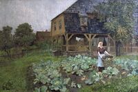 Hovedbygningen på Øvre Foss som ble revet i 1912, malt av Fritz Thaulow i 1882.