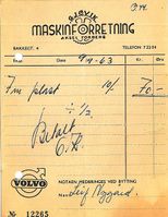 Kvittering fra Forbergs Maskinforretning, som lå i Bakkegata 4. Kvitteringa er datert 9. september 1963.
