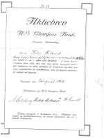 Aksjebrev frå 1919. Foto: Olav Momrak-Haugan (2011)