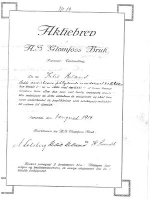 Glomfoss Bruk. Aksjebrev 1919.jpg