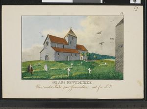 Grans hovedkirke; Den nordre Kirke paa Granvolden, seet fra S.V. - no-nb digimanus 73486.jpg