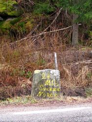 Sten på svenskegrensen ved RV 106 i Aremark. Foto: Siri Johannessen (2010).