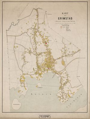Kart over Grimstad fra 1890