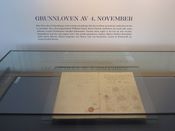 Den originale grunnloven av 4. november 1814 slik den var utstilt inne i Stortingsbygningen i 2014. Foto: Stig Rune Pedersen