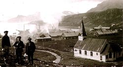 Grytviken med kirken rundt 1920.