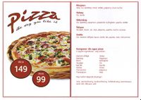 Mosjøen har ingen bydeler i storbyforstand, men i byen finnes både områder og navn på dem. Det gjenspeiles i denne pizzamenyen.