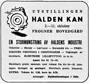 Halden Kan utstilling annonse VG 1953.jpg