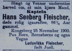 Hans Seeberg Fleischer dødsannonse Aftenposten 1900.JPG