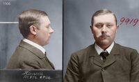 Forbryterbilde fra Kristiania politikammer, 1906 Foto: Digitalt fargelagt (originalbilde hos Digitalarkivet)