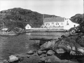 Vilhelm Krags eiendom og sommerbolg Havbugta på Helgøya i Ny-Hellesund i Søgne. Foto: Anders Beer Wilse/Norsk Folkemuseum (1923).