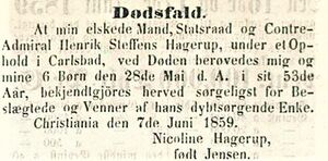 Henrik Steffens Hagerup dødsannonse 1859.jpg