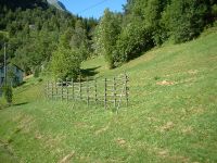 «Tro-hes» (hesje med raier/staur) ved Hellesylt, Stranda. Foto: Arnfinn Kjelland (2003).