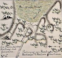 Hevebratta skanse på Masteveien ved Høybråten. Til høyre ses redutten Kattuhl.