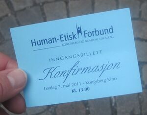 Human-etisk konfirmasjon Kongsberg 2011 billett.jpg