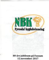 Jubileumsinvitasjon Fyresdal Bygdekvinnelag 80 år