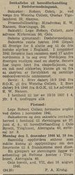 Innkalling til dødsformodningssak angående Robert Collett. Fra Norsk Lysingsblad 21. august 1946.