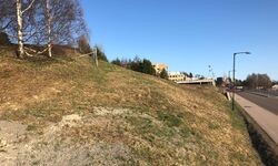 På denne høyden lå de tyske luftvernstillingen på toppen. Instituttveien til høyre. Foto 2021 Steinar Bunæs.