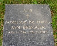 Professor i sosialantropologi Jan Brøgger (1936-2006) er gravlagt ved Thon-familiens gravsted på Eidsfoss kirkegård.