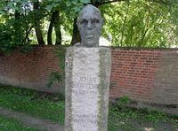 Minnesmerke over legen og sosialpolitikeren Johan Scharffenberg utenfor Oslo Hospital. Foto: Stig Rune Pedersen (2014)