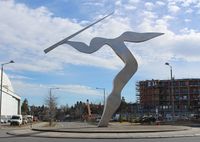 Skulptur av Kåre Groven i rundkjøring ved Snarøyveien. Foto: Stig Rune Pedersen (2016)