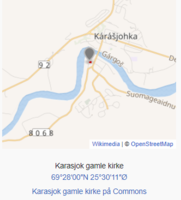 Karasjok gamle kirke. Kart.