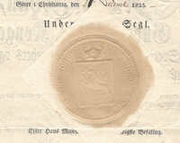 Oblat med Karl Johans runde kongesegl med riksvåpenet i 1825