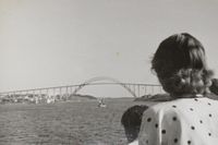Karmsundet med Karmsund bru rundt 1960. Foto: Fra familiealbum, Stig Rune Pedersen .