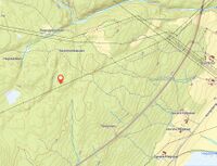 Kart som viser beliggenheten av plassen, omtrent 1 kilometer meter nordvest for gårdstunet på Midtre Hegstad