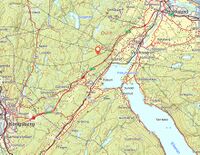 Kart som viser beliggenheten av plassen, omtrent 2,5 kilometer nord for Darbu