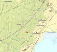 Kart som viser beliggenheten av plassen, 300 meter fra gårdstunet på Søndre Hegstad