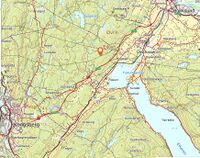 Kart som viser beliggenheten av plassen, omtrent 2,5 kilometer nord for Darbu