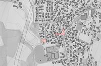 Kart over eiendommen på NIBIO. Bruksnummeret omfatter også to korte veibiter, som indikrerer den opprinnelige utstrekningen.