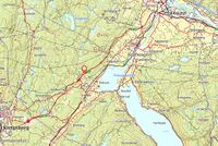 Kart som viser beliggenheten av Flårud ved E 134 på Fiskum