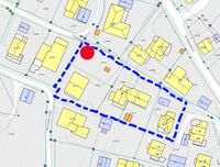 Kart som viser beliggenheten av det gamle våningshuset på plassen.