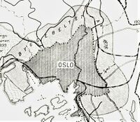 Kart som viser utbredelsen av byggebeltet. Foto: Fra bok om Aker herred 1837-1937, utgitt 1940 .