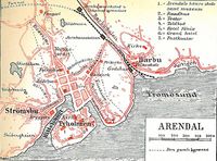 Kart over Arendal i 1920.