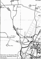 Kart over Majorstuen 1898 viser bygrensen mellom Kristiania og Aker kommuner. Foto: Oslo byarkiv