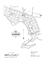 Kart over Hamar fra 1848, ett år før byen ble grunnlagt. Kartet viser de planlagte kvartalene og de fem plassene i området.