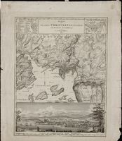 1816: Svensk kart over Christiania med omegn og prospekt over byen.