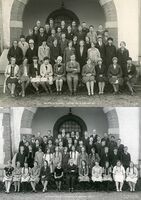Erling O. Momrak Haugann sammen med konfirmanter fra Levanger og Frol i Levanger kirke 1928.